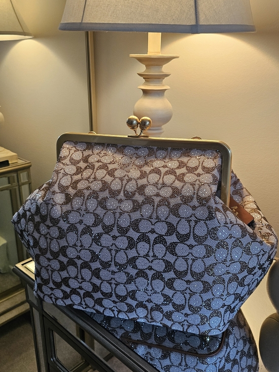 Coach Handbags - Limited Edition Coach Signature Jacquard KissLock Frame Clutch Crystal
